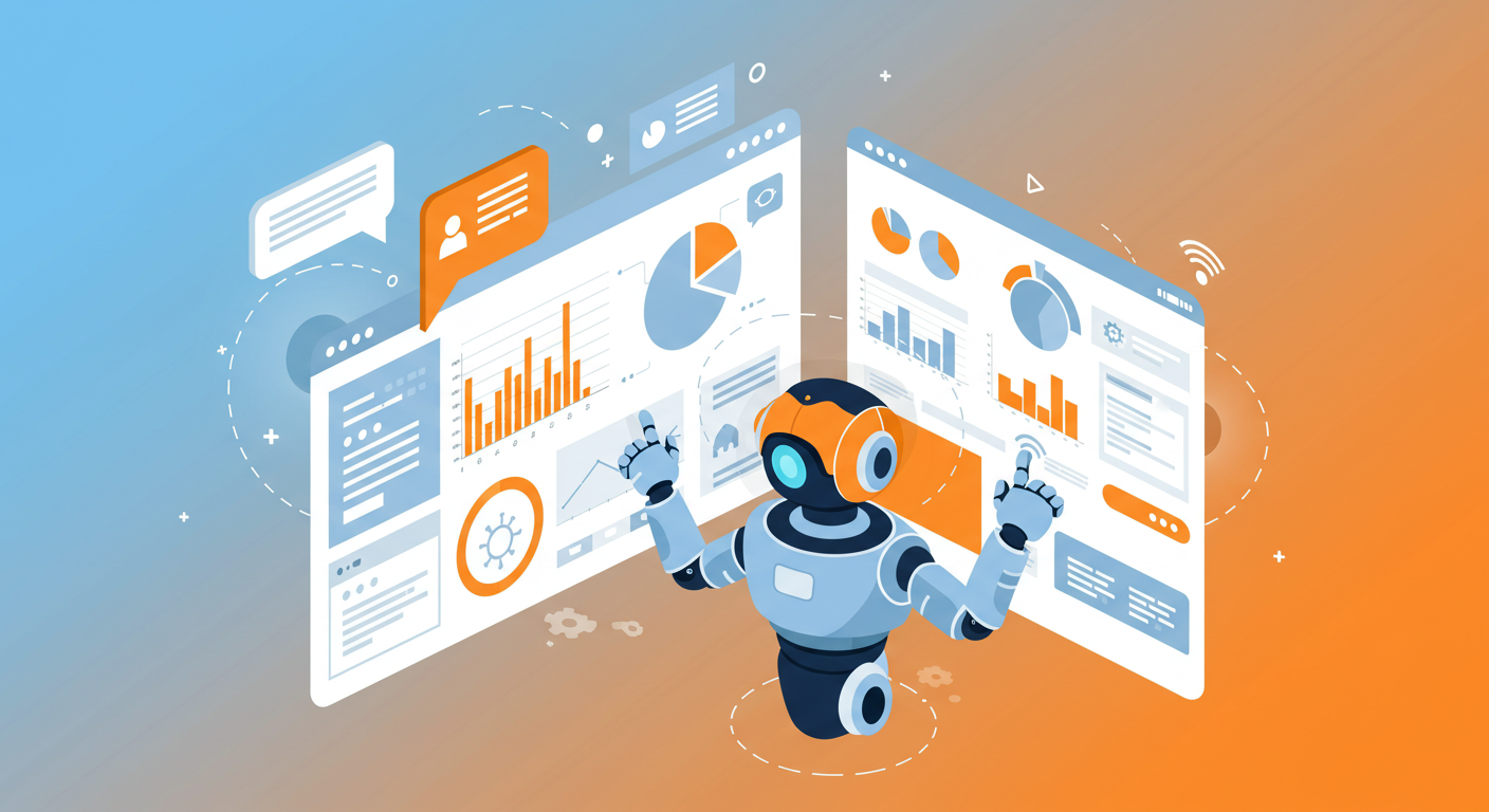AI Agent illustration showing data analysis dashboard